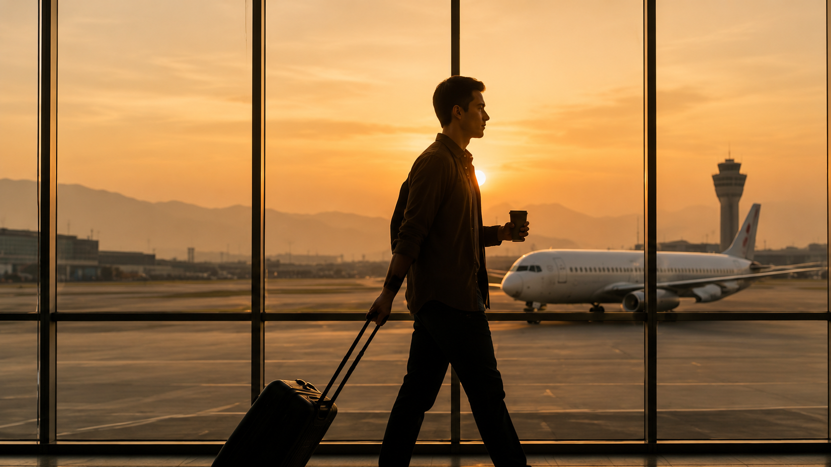 Airport Traveler Sunset